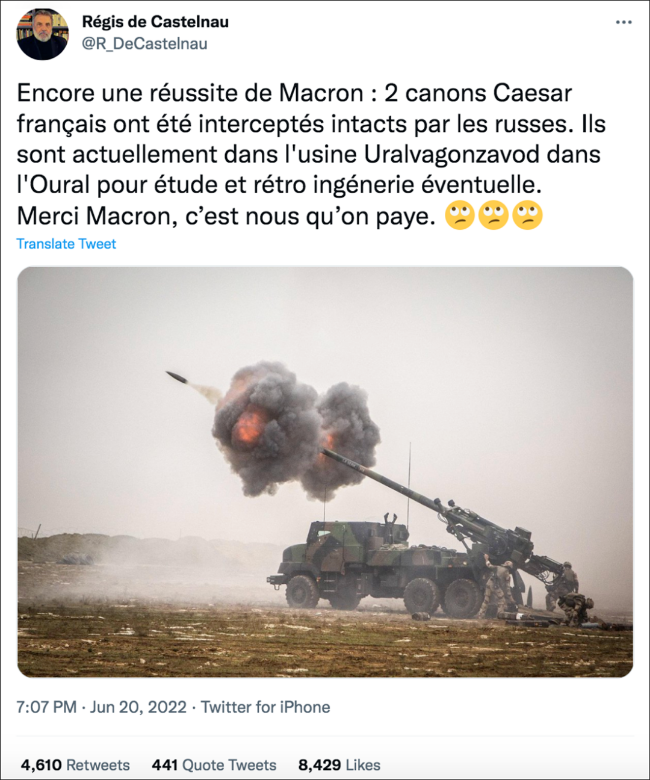 法国援助乌克兰凯撒重炮被俄军完整缴获？