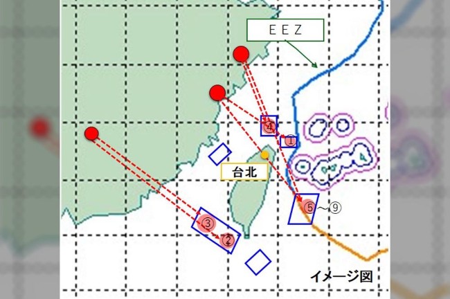 日本防卫省公布中国飞弹路径 4枚飞经台北上空