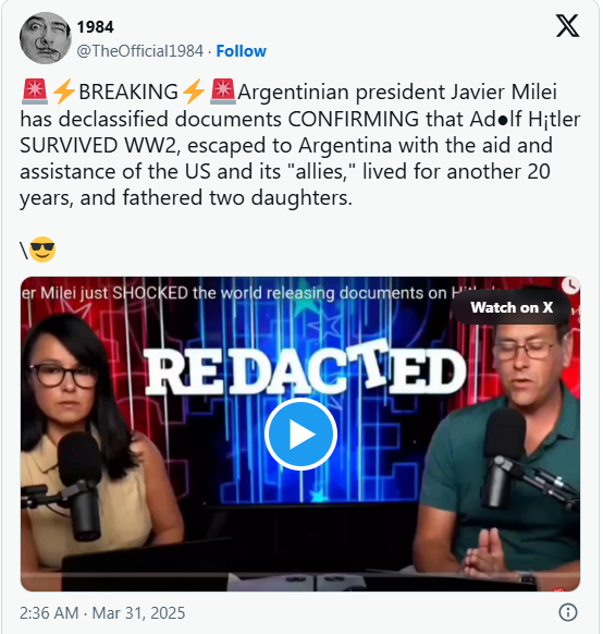 希特勒二战幸存活了20年? 阿根廷震撼解密档案 希特勒二战幸存活了20年? 阿根廷震撼解密档案