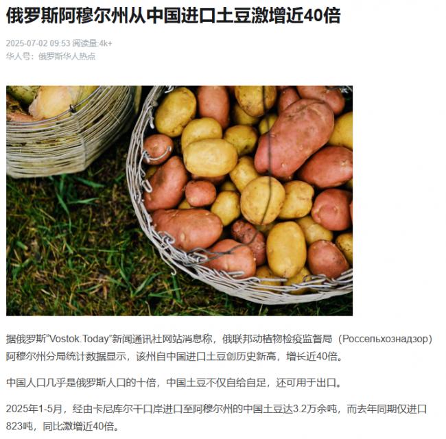 暴增40倍 俄国为何突然大量进口中国土豆? 暴增40倍 俄国为何突然大量进口中国土豆?