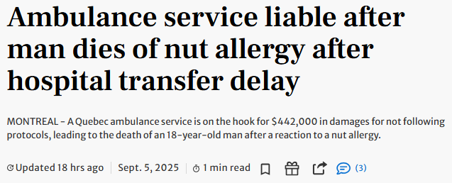 加18岁少年坚果过敏, 被救护车延误拖死 加18岁少年坚果过敏, 被救护车延误拖死