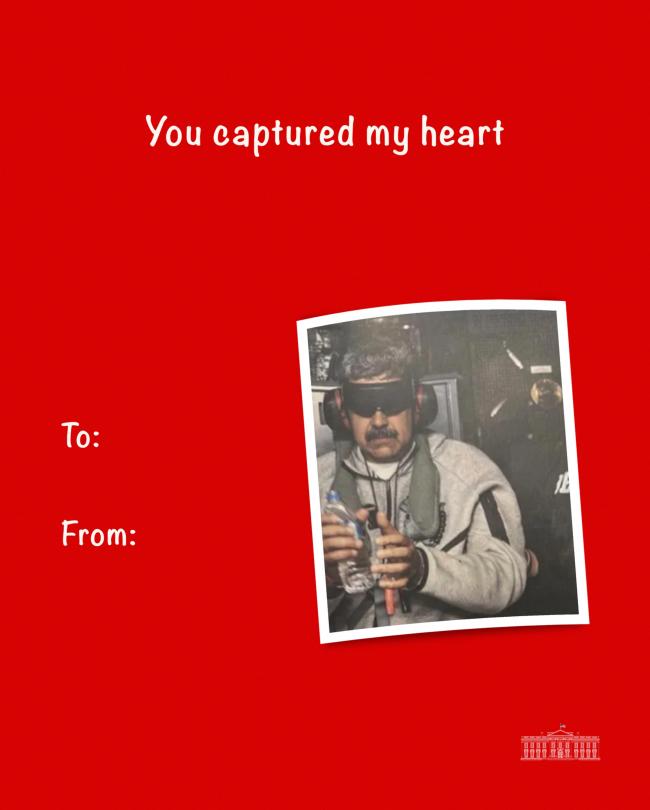 白宫发布“地狱”情人卡,表白马杜罗,格陵兰 白宫发布“地狱”情人卡,表白马杜罗,格陵兰