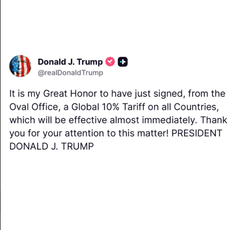 突发!川普签署一项全球10%关税法案 突发!川普签署一项全球10%关税法案