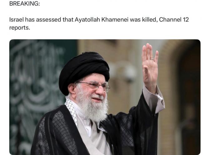 突发:传以色列评估哈梅内伊已死亡 突发:传以色列评估哈梅内伊已死亡