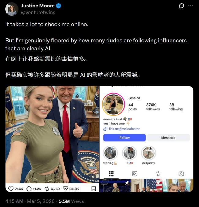 “美军女神”四个月狂揽百万粉丝!Meta连夜封杀 “美军女神”四个月狂揽百万粉丝!Meta连夜封杀