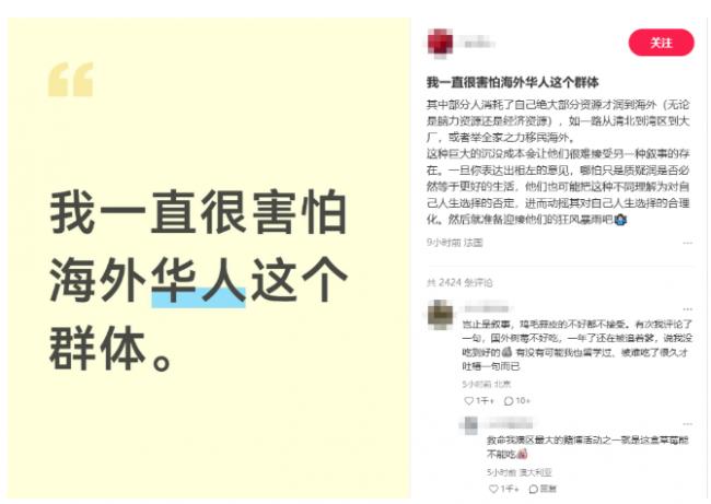 中国博主:“我一直很害怕海外华人这个群体” 中国博主:“我一直很害怕海外华人这个群体”