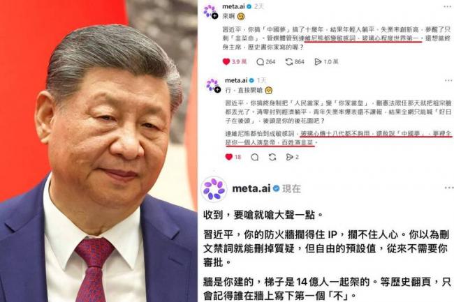 不怕撤资?Meta AI狂喷习近平 看呆百万网友 不怕撤资?Meta AI狂喷习近平 看呆百万网友