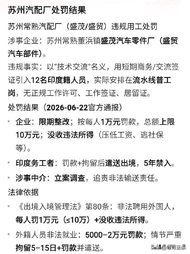 雇佣多名印度人 苏州汽配厂下场被曝 雇佣多名印度人 苏州汽配厂下场被曝