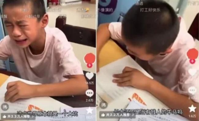 中国小学生大哭“长大当牛马” 母子对话爆红 中国小学生大哭“长大当牛马” 母子对话爆红